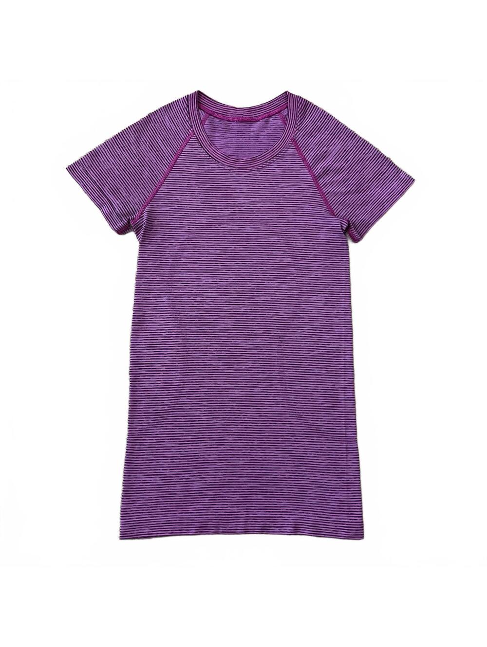 Lululemon Swiftly Tech Short Sleeve T Shirt Purple Striped Size 2 (flawed)